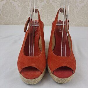 Lauren Ralph Lauren Susy Size 8.5B Orange Suede Slingback Wedge Espadrille Heels